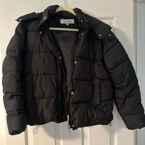 Sebby black puffer jacket with removable hood, size M